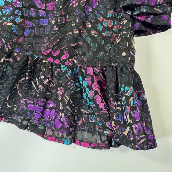 Betsey Johnson Dress Womens 4 Black Multicolor Animal Print Ruffle Bell Sleeve - Picture 7 of 16